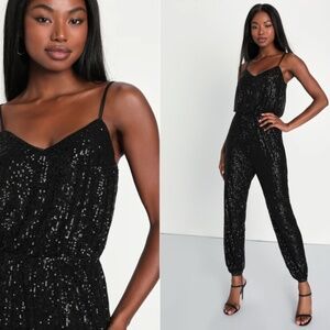 LULU's Sexy Chic Elegant Prom Holidays Wedding Sequins Shimmer Sparkle Jumpsuit